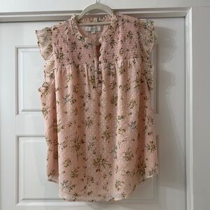 Loft Floral Pink Ruffle sleeveless Top
